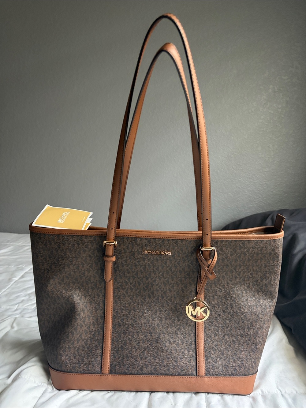 Michael Kors Brown Logo Tote with Tan Trim